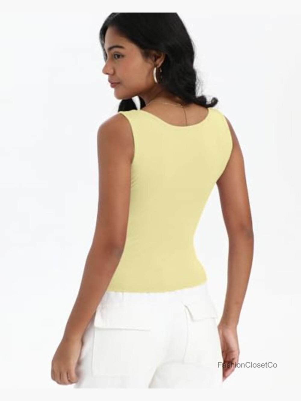 Sexy Square Neck Crop Tops Double Lined Sleeveless Halter Slim Fit Tank Top - Picture 2 of 6
